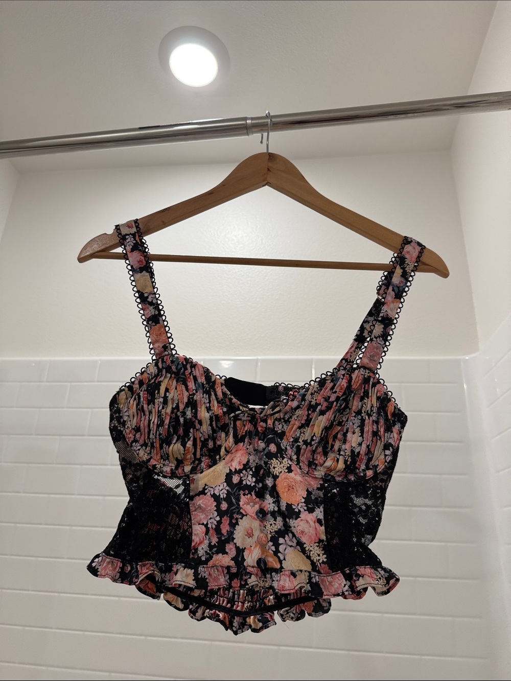 For Love And Lemons Black Floral Lace Peplum Camisole